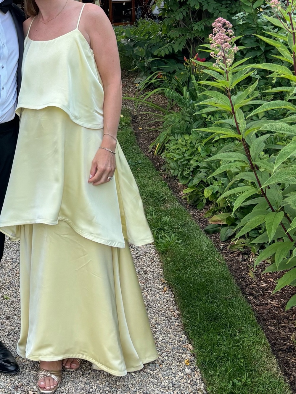 Peppermayo Pale Lemon Satin Layered Maxi Dress